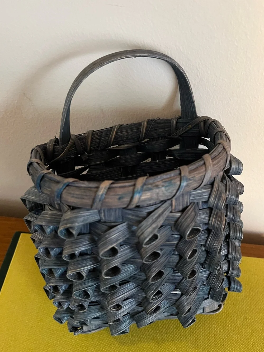 Small Blue Twisted Wicker Basket With Handle